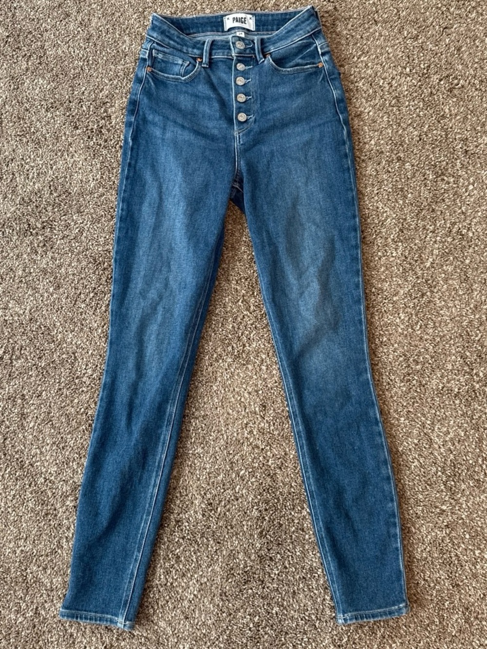PAIGE High-Rise Button-Fly Skinny Jeans - Blue